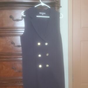 Sharagano Navy Sleeveless Blazer Dress with Gold Buttons